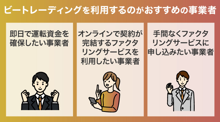 即日審査なしのファクタリングでビートレーディングを利用するのがおすすめの事業者